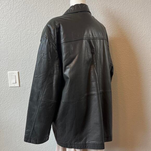 Cougar Leather Jacket Men's Large Black Button Down Removable Faux Fur - Picture 2 of 6